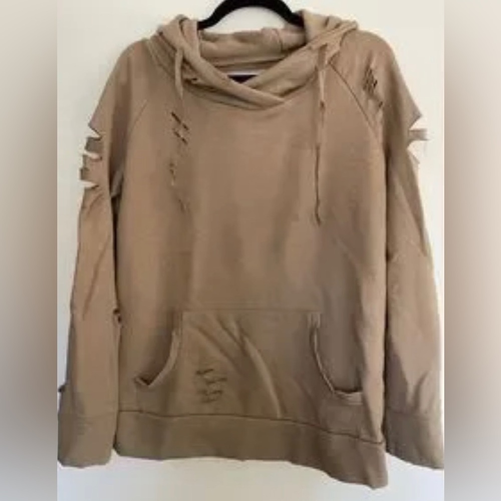 Chelsea DeBoer By Lily & Lottie Distressed Hooded Hoodie Pocket Sweatshirt XS